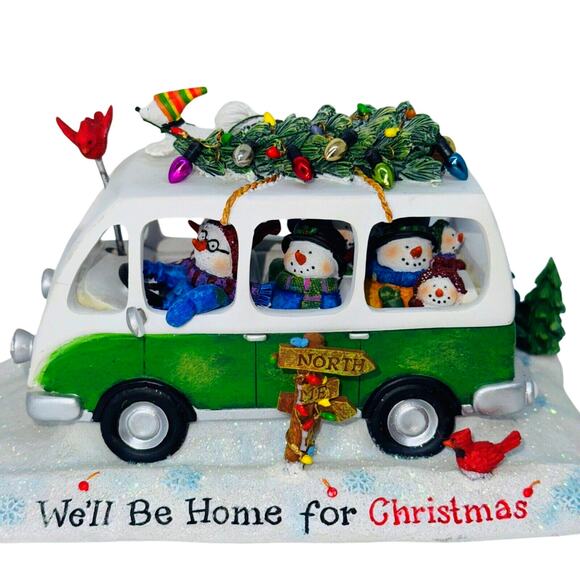 San Francisco Music Box Christmas Snowman Family Volkswagen Van Bus Motion 7" - Picture 1 of 10